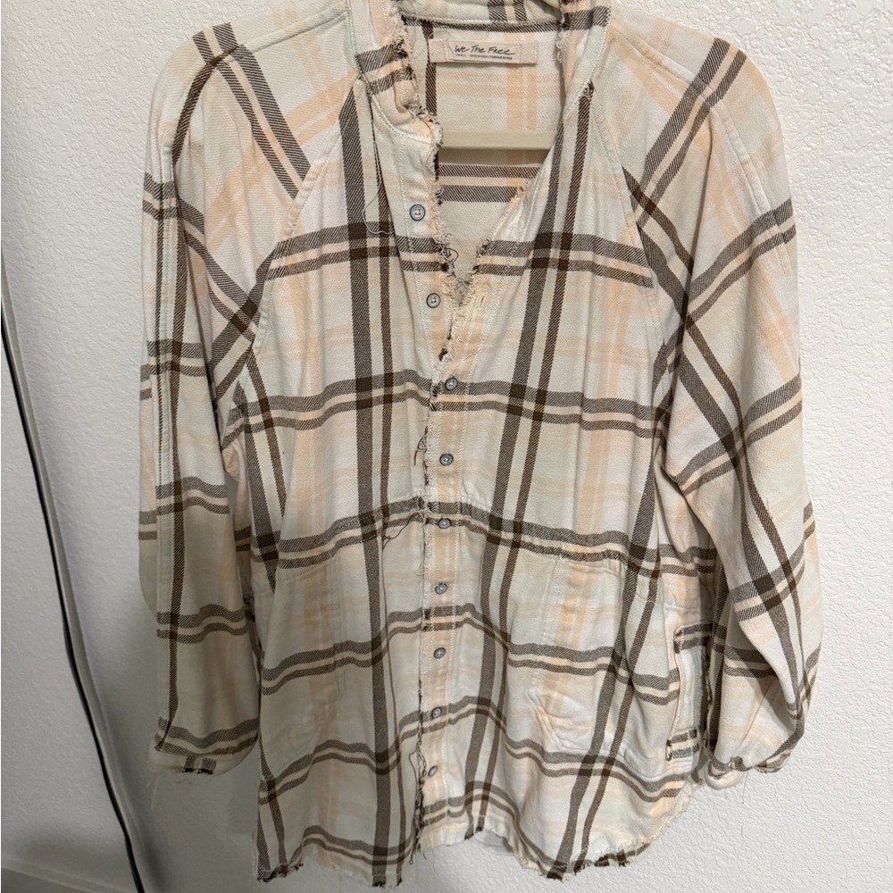 We The Free (Free People) plaid flannel button-down tunic shirt
